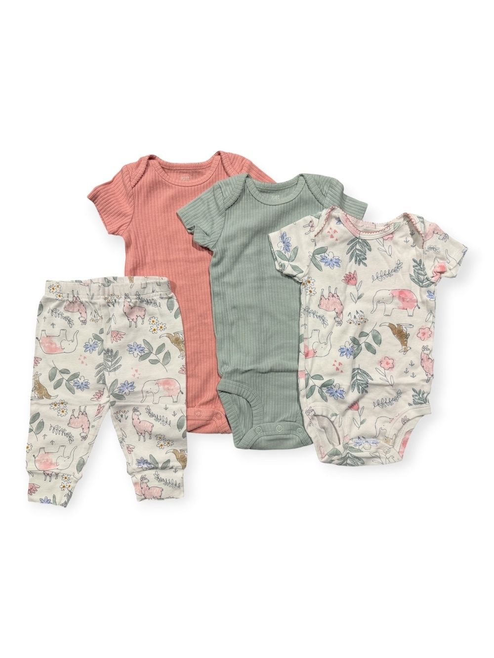 Carter's Baby Girls' 4-Piece Bodysuit & Pants Set, Size 6M, Animal Print & Solid